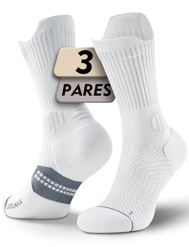 Juclise Calcétines de Compresión para Running Hombre Bambú Viscosa Coolmax® • Transpiración Activa Antirozaduras • Trekking/Gimnasio (FR/ES, Números, 38, 42, Regular, Regular, Blanco)