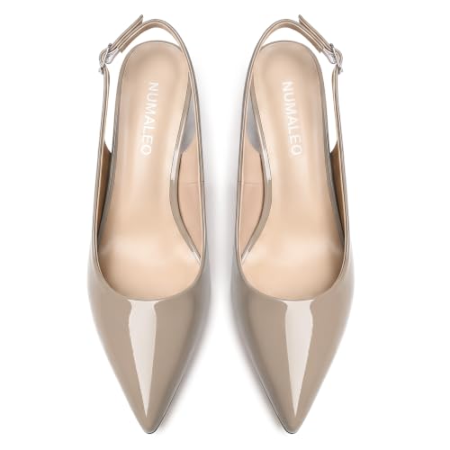 Image of NUMALEO Slingback Heels for Women Pointed Close Toe Kitten Heels Patent Pumps Dress Party Comfy Heeled Sandals Stiletto 2.5 Inch Dress Shoes
