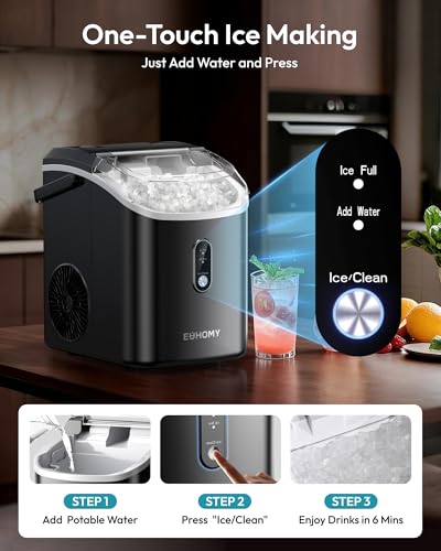 Image of EUHOMY Nugget Ice Maker Countertop with Handle, Ready in 6 Mins, 38lbs /Day, Removable Top Cover, Self-Cleaning, Portable Chewable Ice Maker with Basket, Scoop, for Home /RV /Party /Camping (Black)