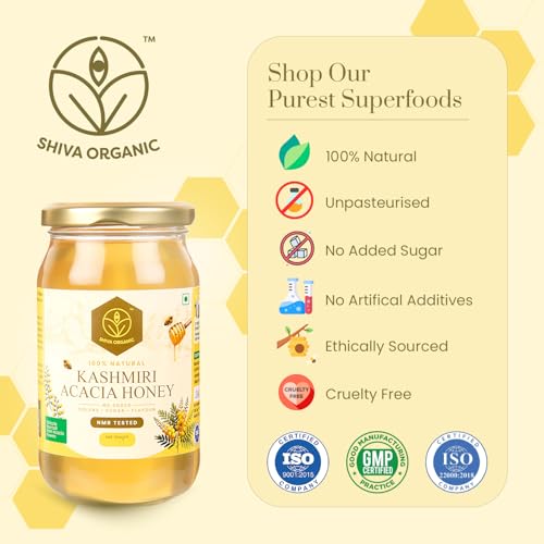 Image of Shiva Organic Kashmiri Acacia Honey, 1 kg |100% Raw and Pure|Natural and Original|No Added Sugar|Fresh Kashmir Honey|Unprocessed Honey