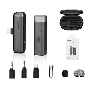 BOYA BY-WM3U 2,4 GHz draadloze microfoon met type C-, 3,5 mm TRS- en TRRS-adapters en oplaadtas, compatibel met de…