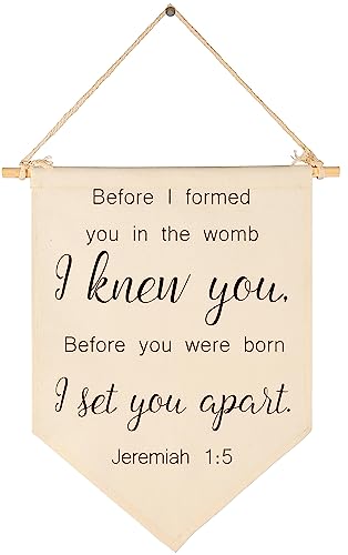 Image of Christian Bible Verses Art-Scripture Flag Sign Present for Baby Newborn Boys Girls Kids-Banner Pennant Wall Decor Gift for Nursery Bedroom Playroom -Baby Present Shower-New Home Christmas Gift