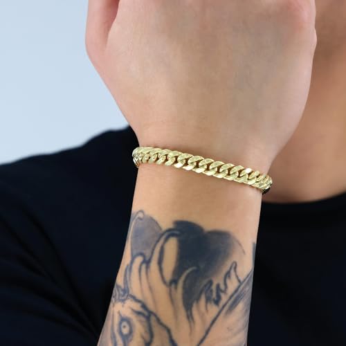 Nuragold 10K Real Yellow Gold Miami Cuban Link Chain Bracelet 7"-9" (3mm-13mm) Italian Jewelry for Men & Women3