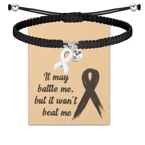 HOLLP Lung Cancer Awareness Braided Rope Bracelet Peace Love Cure Bracelet White Ribbon Jewels Cancer Survivor Gift With Card