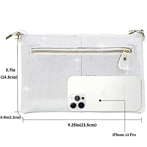 Beurlike Leather Wristlet Wallet Clutch Purses For Women Small Crossbody Phone Bags(Glitter Silver) #TOP2