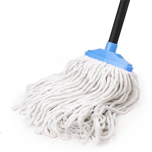 Indoor Cotton Mops for Floor Cleaning - 53.7 Adjustable Iron Handle Regular Mops to Clean Living Room Kitchen and Bathroom Indoor Cleaning Mop for Wood Floors Tile Hardwood Floor. (Blue White