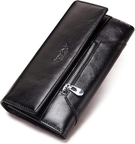 Spacious & Functional Long Style Wallet Bifold Clutch RFID Blocking Large Capacity Card Organizer Card Holder Cowhide Coin Purses for Women Clutch Purse