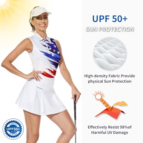 Image of Soneven Women's Sleeveless Golf Top Floral Athletic Golf Wear Moisture Wicking Sleeveless Polo Quick Dry