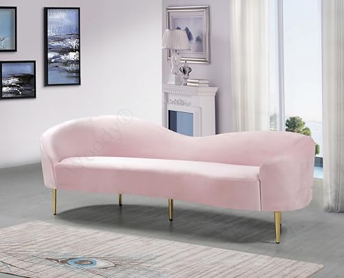 Image of Rosewood Luxury Curved Sofa in Premium Velvet-Fabric | Solid Wood Structure | High Density Foam | Sturdy Golden Legs | Comfortable & Stylish Couch for Modern Living Room (Pink, 3 Seater)