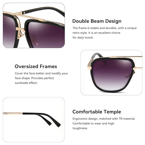 Dollger Oversized Square Aviator Sunglasses for Men Classic Retro Gold Alloy Frame Sun Glasses 2 Pack4