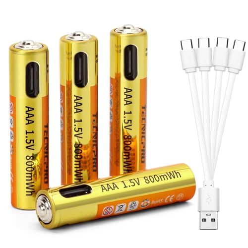 充電式 電池 単4形 単四 乾電池 充電池 1.5V 高容量 800mWh 約1000回 保護回路付き エコ AAA電池 TYPE-C充電ケーブル 収納ケース付き (単四形 4本セット)のサムネイル