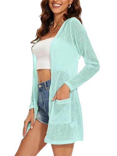 Image of Spicy Sandia Women's Lightweight Sheer Cardigans with Pockets Kimono Cover Up for Summer