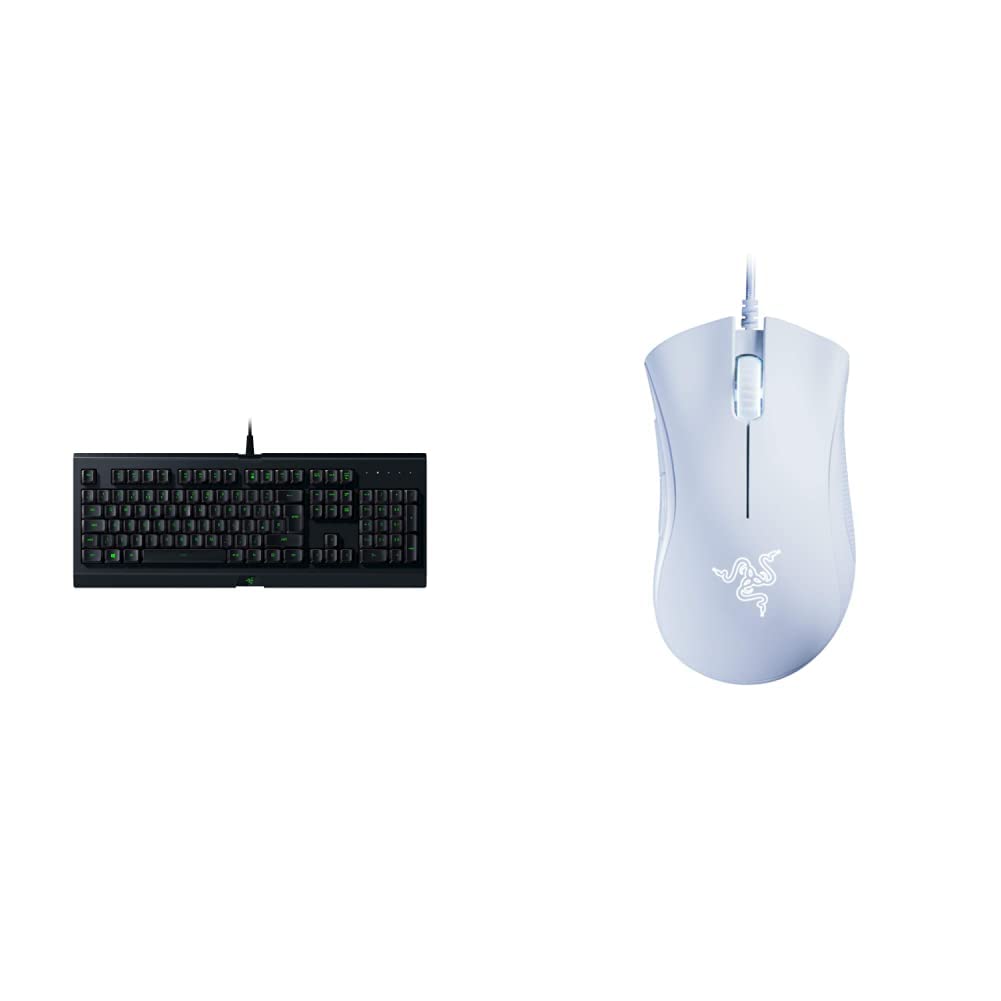 RazerCynosa Lite - Essential Gaming Keyboard, Black & DeathAdder Essential (2021) - Wired Gaming Mouse (Optical Sensor, 6400 DPI, 5 Programmable Buttons, Ergonomic Form Factor) White