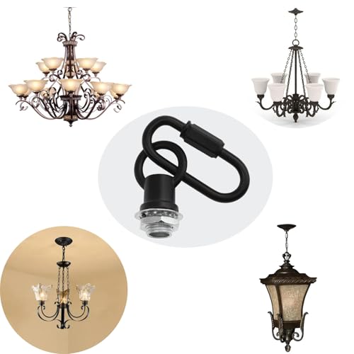 Image of Hook Rings for Light Fixture Light Fixture Hooks Nuts M10 Lighting Loops with Link Connector for Extending Light Fixture Chandelier Chains 2 PCS Black