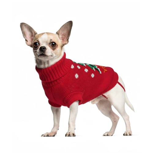 Image of Cozy Stretch Dog Turtleneck Sweater -Dog Christmas Sweater Pullover, Soft Warm Knit Dogs Sweaters for Boy & Girl Pets,Cold Weather Outfit for Small Medium Large Pups,Red Tree S