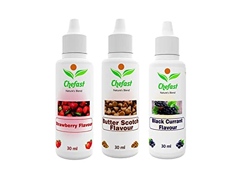 Image of Chefast Pack of 3 Baking Essence Flavour of Black Currant , Butter Scotch , Strawberry for Cake, Ice-Cream,Milkshakes- 30ML ( Use 2-3 Drops Essence for 250 Grm Cake) This is Flavour only, Not a Color