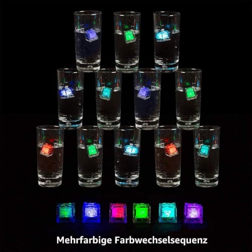 12 Stück LED Eiswürfel für Getränke, Flüssigsensor Blinken LED Glühen Licht Wasser Tauch Leuchten Led Eis Farbwechsel für Bar Club Trinken Wein Hochzeit Party Champagner Tower Dekoration