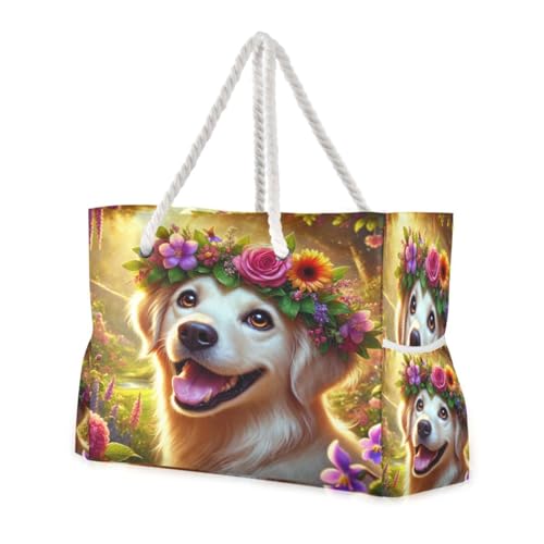 Flower Crown Multicolor Beach Tote Bag for Women Extra Large Travel Tote Bags Waterproof Carry On Swim Pool Bag Beach Bags with Zipper for Gym Vacation Essentials Nurse Grocery Yoga