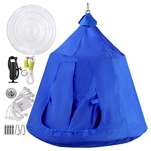 OrangeA Hanging Tree Tent Blue Hanging Tree Tent for Kids 46 H x 43.4 Diam Hanging Tree House Tent Waterproof Portable Indoor or Outdoor Use with Led Decoration Lights