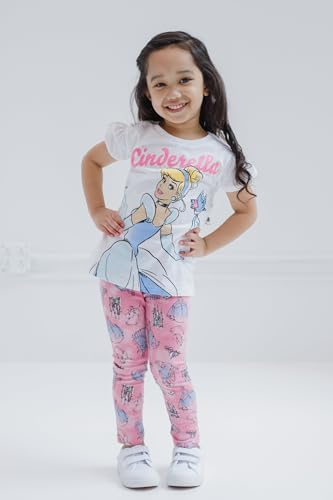 Image of Disney Princess Girls' 2-Piece T-Shirt and Leggings Set Toddler to Big Kid | 2-Piece Coordinated Set, Elastic Waistband Leggings, Breathable Cotton Fabric