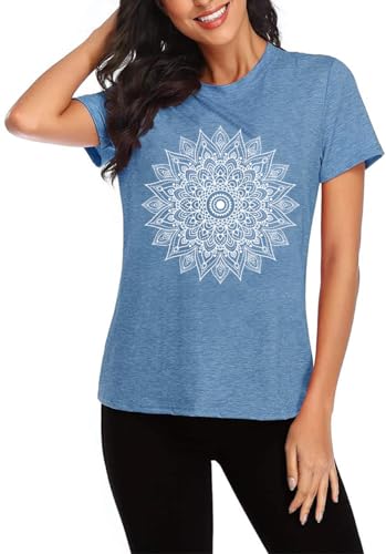 Vintage Boho Graphic Tees for Women Summer Round Neck Nature Cottagecore Tee Tops