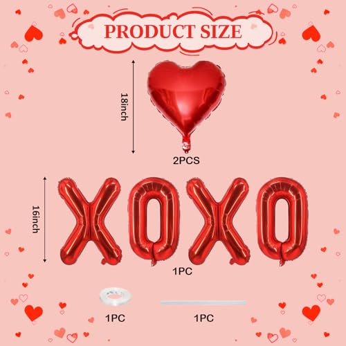 Image of Red XOXO Heart Balloons 6 Pcs Valentines Day Balloons Red Heart Shaped Balloon XOXO Foil Balloon Letters for Girls Women Anniversary Sweet Valentine Day Romantic Decorations Special Night Party