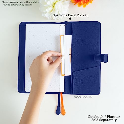 Image of NEORAH- PETITE Notebook SLEEVE with SNAP Button -[SLEEVE ONLY]|Vegan Leather|Office Diary Holder with Penloop|2 Front & 1 Back Pocket|4 Card Slots|2 BookMarks -Fits any PETITE Softcover - DARK BLUE
