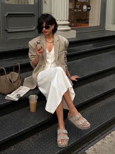 Image of Platform Sandals Women Genuine Leather Slip-on Beach Slide Buckle Comfortable Sandals with Memory Foam Soft Lining and Open Toe Low Wedges