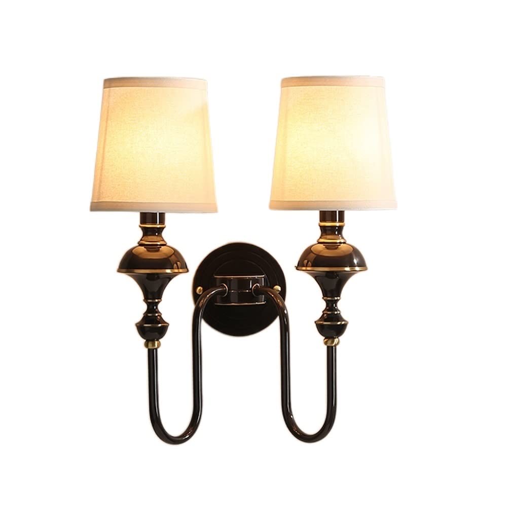 HXYSXHJUO Wall Lamp, Light H65 Copper Lamp 2 Lights, Traditional Classic Art With Fabric Shade Socket Sconce For Corridors, Stairs, Bedroom Bedside Lightin,Black