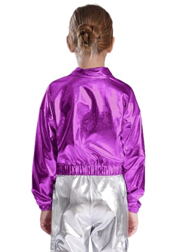 Kids Girls Boys Shiny Metallic Jacket Zipper Long Sleeve Jazz Hip Hop Dance Tops Sweatshirt Coat Outerwear2