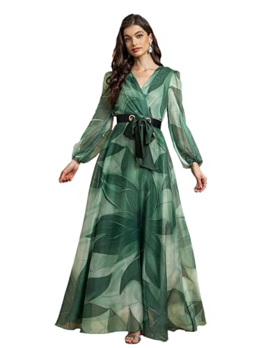 Image of TOLEEN Summer Casual Dresses for Women 2024 Spring Fashion Boho V Neck Long Sleeve Ruffle Floral Print Elegant Maxi Dress