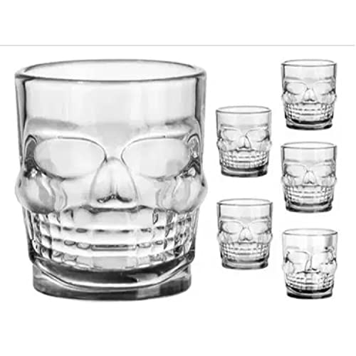 Oceano 6 pezzi Bicchieri Teschio Vetro da acqua, vino, Bicchierino Whisky Vodka Amaro Vino Birra Rum Liquori a forma di teschio ideali idea regalo compleanno festa del papà occasioni speciali 300 ml