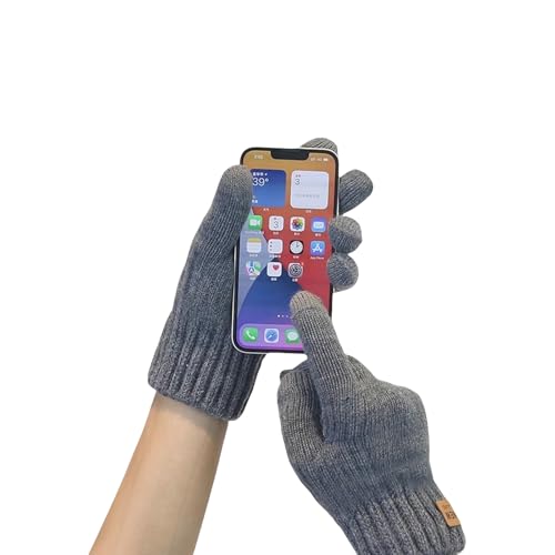 Guantes de punto unisex caqui oscuro con terciopelo y pantalla táctil 6