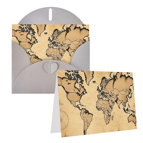 QMNEHJ グリーティングカード サンキューカード 封筒付き ブランクノートカード 4x6インチ バースデーカード ヴィンテージ 世界地図 ウェディングカード お悔やみカード おもしろい 思考カード あらゆる機会に