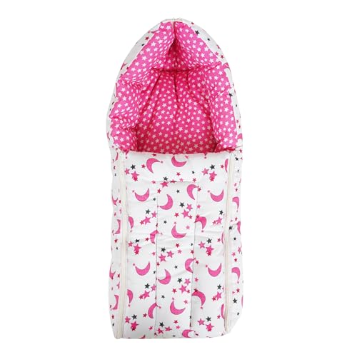Sharma Clothing Pure Soft Cotton Baby Boys and Baby Girls 3 in 1 Multi Usage Sleeping Bag and Carry Bag and Bed kam (0-7Months,Moon Pink)