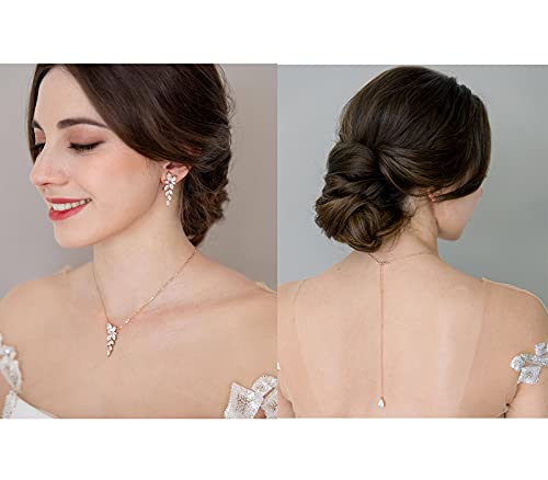 Sweetv Marquise Wedding Jewelry Set For Bride Bridesmaids, Rose Gold Bridal Jewelry Set For Wedding, Cubic Zirconia Crystal Necklace Earrings Set For Women #TOP1