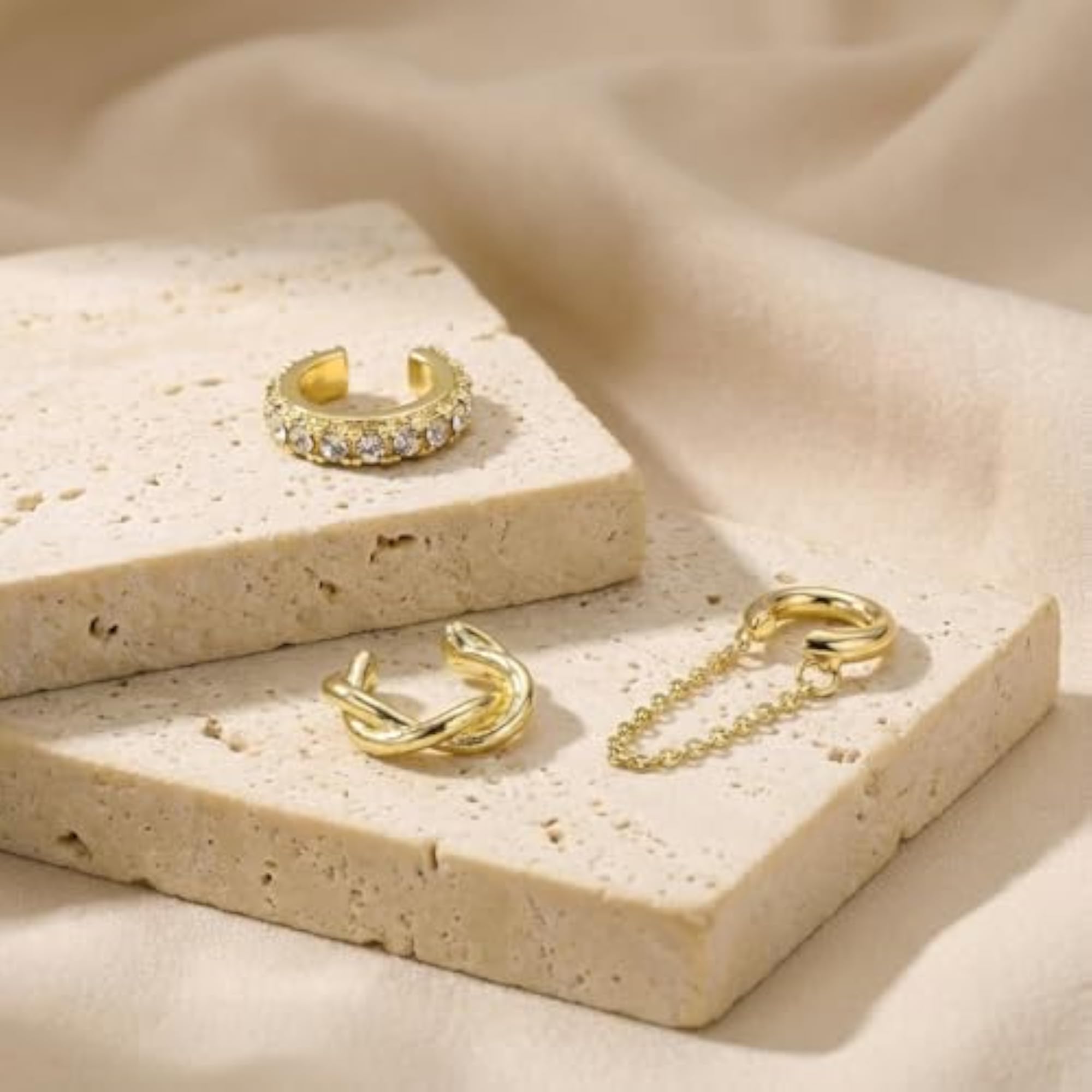 3 Pairs Clip-On Ear Cuff Earrings Set without Piercing