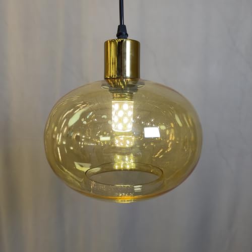 Image of Aurelia Amber Glass Pendant Light | Hanging Ceiling Lamp Fixture Chandelier | Decorative Lighting for Living Room Bedroom Indoor Outdoor Use | Modern Home Decor Light Without Bulb