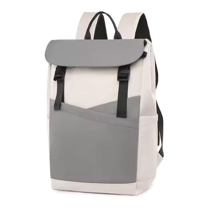 Modern Two-Tone Laptop Backpack with Buckle Closure, Grey and White, Large CapacityX3-image-22