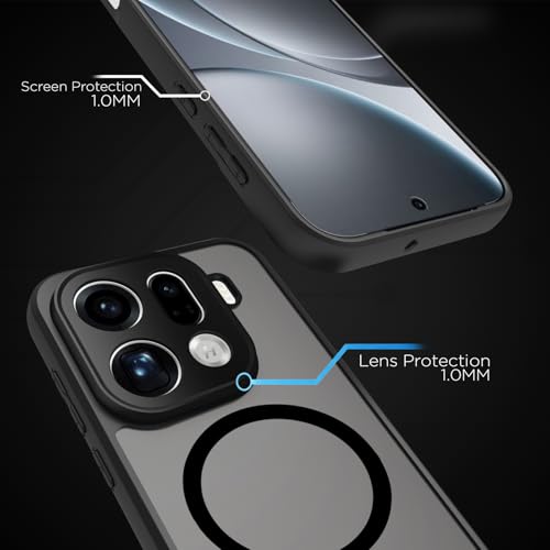 Image of RIGGEAR Shockproof Sleek Hybrid Armor Magnetic Back Cover Case Compatible with MagSafe Accessories for Oppo Find X9 Pro 5G (Smoke Black Matte PC + TPU Black Bumper)