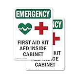 (2 Pack) First Aid Kit AED With Symbol OSHA Emergency Sign 7 Inch X 10 Inch Plastic Sign, Weather Resistant, UV Protected for Workplace, Business, and Construction Site, Made in the USA