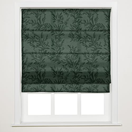 Image of TWOPAGES No Drill Cordless Vintage Leaf Print Roman Shades Linen Textured Roman Blinds for Windows, Custom Made Room Darkening Light Filtering Roman Window Shades, Denim, 1 Piece