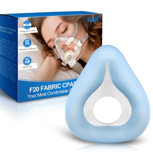 Replacement F20-Style Fabric Mask (Large) - No Silicone Contact CPAP Full Face Cushion Wrapped by Cooling Fabric for Airfit F20 & Airtouch F20 No Stuffiness Even in Hot Weather (Blue-L)