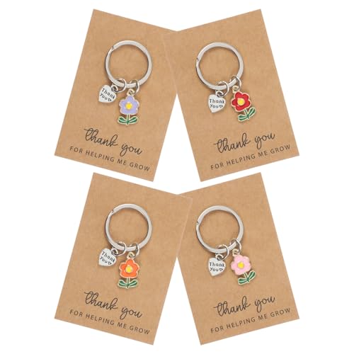 Nogeqi 4Pcs Teacher Keychain Teacher Appreciation Keychain Gifts Thank You for Helping Me Grow Keychain Teacher Day Gifts for Women Men Coworker Employee Appreciation Gift