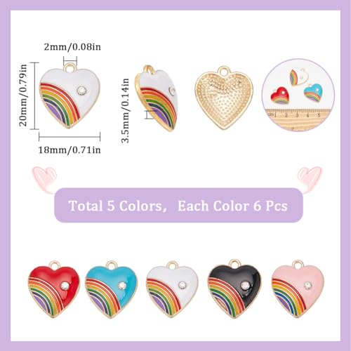 SUNNYCLUE 30Pcs 5 Colors Rainbow Heart Charm Rainbow Love Charms Heart Rainbow Charms Metal Alloy Rhinestone Golden Love Gay Pride Rainbow Strip Sweet Charms Bulk for jewellery Making Charms Earring - Image 2