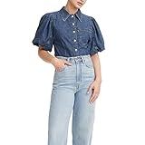 Levi's Women's Roxy Bubble Sleeve Denim Shirt, Wake Up-Dark Indigo, Large