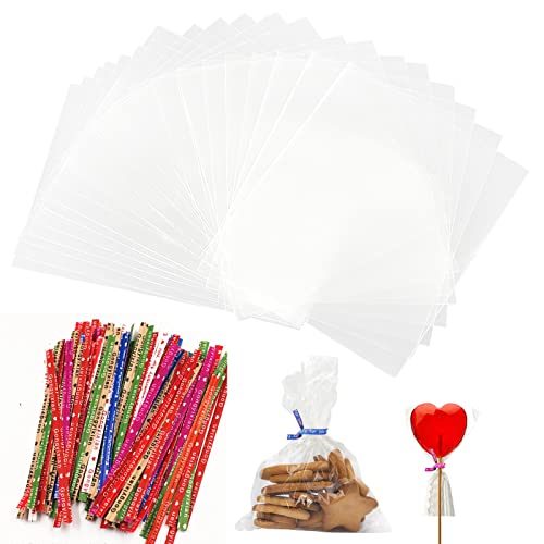 HENGBIRD 120 Stück Kleine Tüten für Süßigkeiten 10x15cm Cellophantüten Candy Bar Süssigkeiten Tüte mit Twist Ties Kleine Tüten für Süßigkeiten Schokolade Kekse Cover