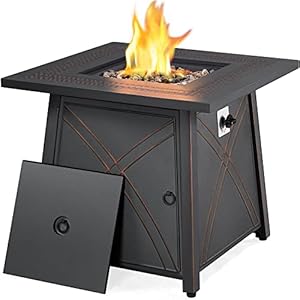 Yaheetech 28 inch Outdoor Gas Fire Pit Table 50,000 BTU Propane Fire Pit with Lid and Lava Rocks, Multifunctional 2 in 1 Gas Firepit for Patio/Backyard/Deck/Party, CSA Certification, Copper