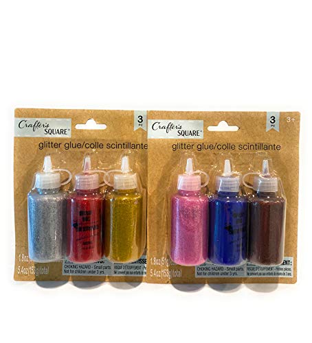 Crafters Square 6 Pack Glitter Glue 1.8 oz Each Red-Gold-Silver-Pink-Purple-Brown