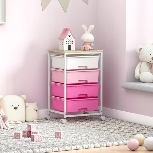 Image of SYKIARIOL Rolling Cart with Drawers, 4-Drawer Utility Cart, Pink